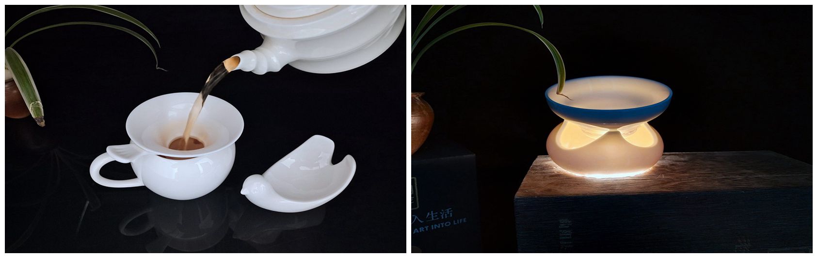 白瓷茶器：小鳥(niǎo)茶漏和三角茶漏，氣質(zhì)典雅脫俗，非常具有現(xiàn)代氣息